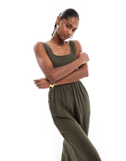 Brave Soul - Kakigrønt jumpsuit med dyb rund hals, 2 af 4