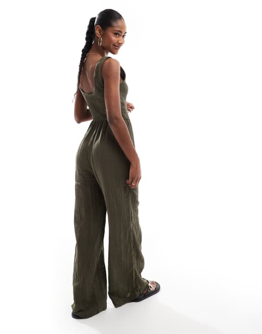 Brave Soul - Kakigrønt jumpsuit med dyb rund hals, 4 af 4