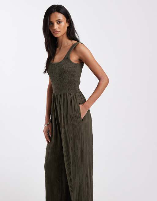 Brave Soul - Kakigrønt jumpsuit med dyb rund hals, 3 af 4