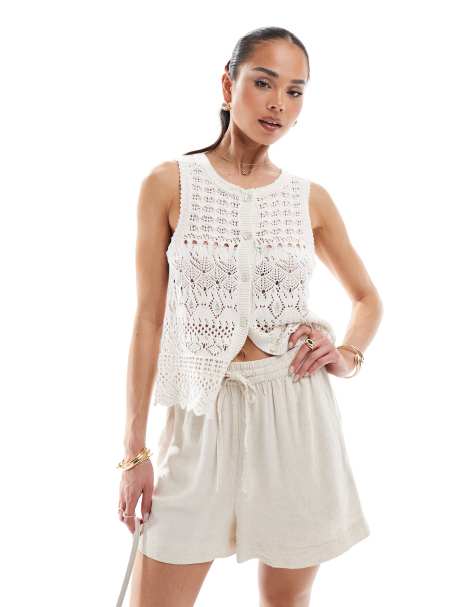 Brave Soul knitted textured waistcoat in ecru