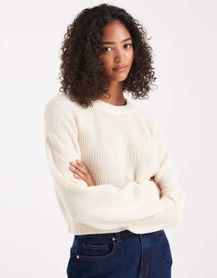 Brave Soul - Kastiger Strickpullover in Hellbeige mit Rundhalsausschnitt-Neutral