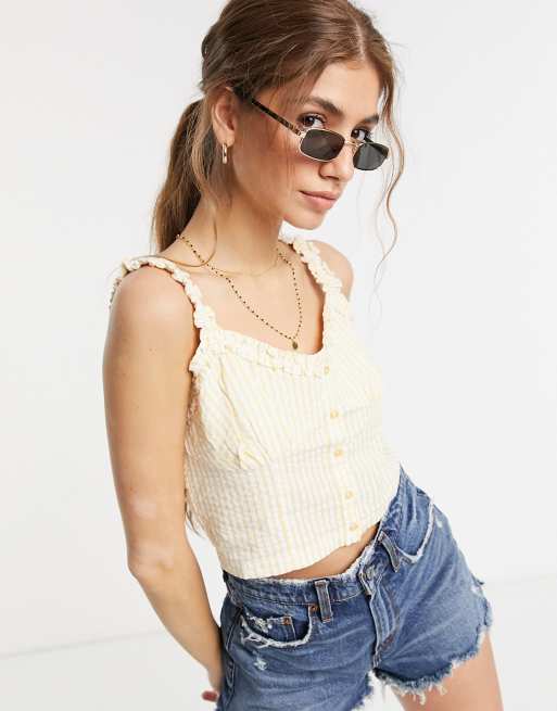 Brave Soul - Kate - Crop top à rayures avec bretelles à volants - Jaune