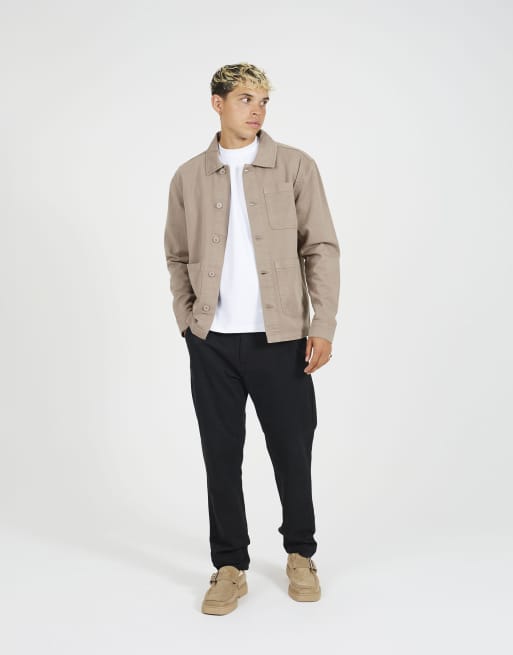 Brave Soul - Katoenen shacket met knoopsluiting in taupe, 2 van 4