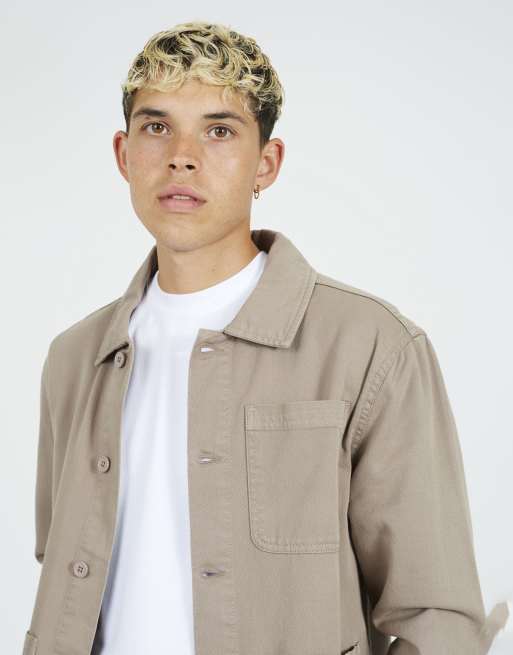 Brave Soul - Katoenen shacket met knoopsluiting in taupe, 4 van 4