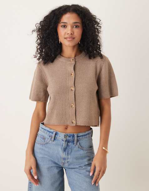 Brave Soul short sleeve cardigan in mocha brown