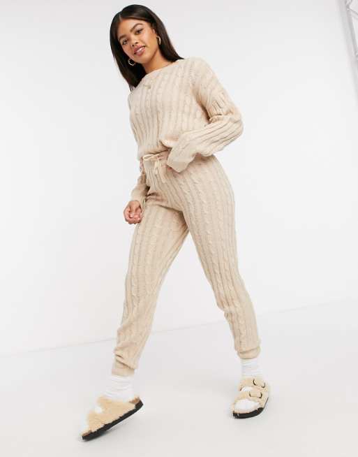 Brave Soul kenton cable knit jumper and trackies tracksuit set