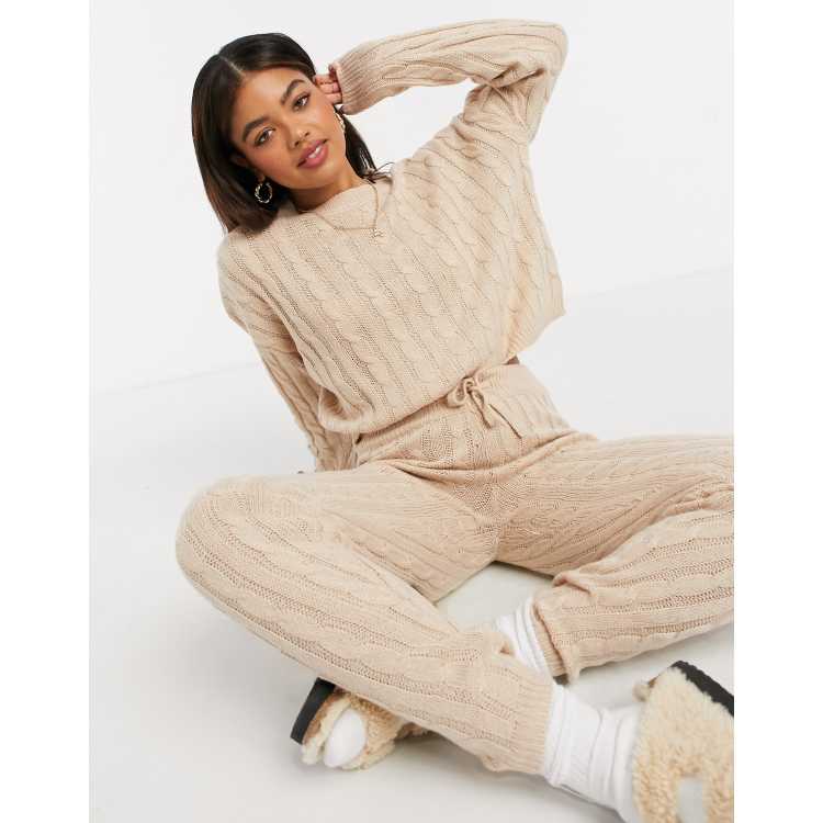 Brave Soul kenton cableknit sweater and sweatpants tracksuit set