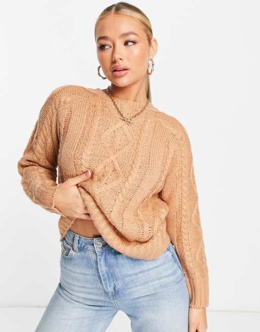 Brave Soul - Kerry - Pull en maille torsadée avec dos nu noué - Camel