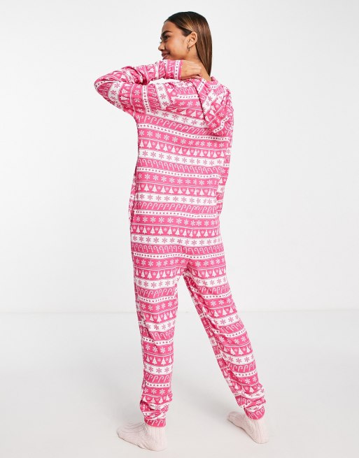 Brave Soul - Kerstmis - Onesie met Fairisle zuurstokprint in roze, 2 van 4