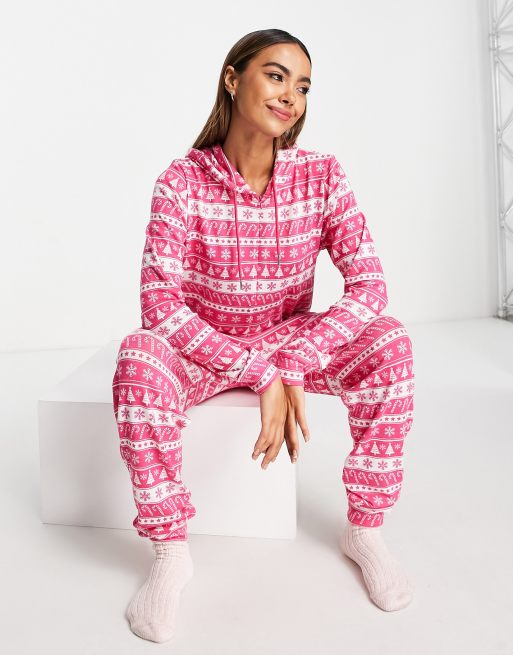 Brave Soul - Kerstmis - Onesie met Fairisle zuurstokprint in roze, 4 van 4