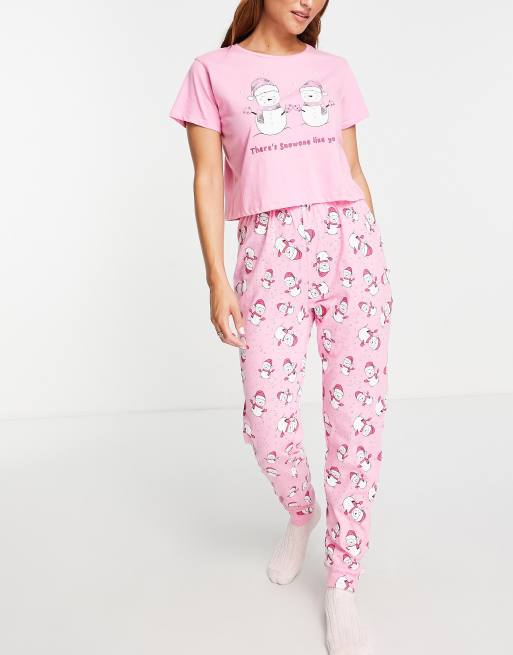 Brave Soul - Kerstmis - Pyjamaset met sneeuwpoppen in roze, 4 van 4