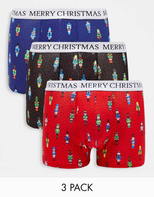 Brave Soul - Kerstmis - Set van 3 paar boxershorts in zwart en rood met nutcracker