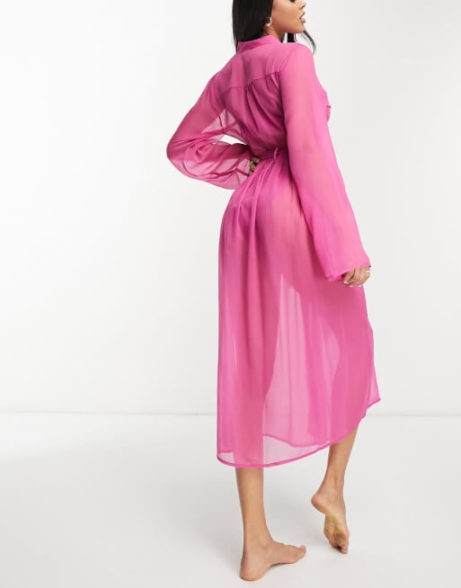 Brave Soul - Kimono lungo rosa da spiaggia allacciato sul davanti, 2 di 4