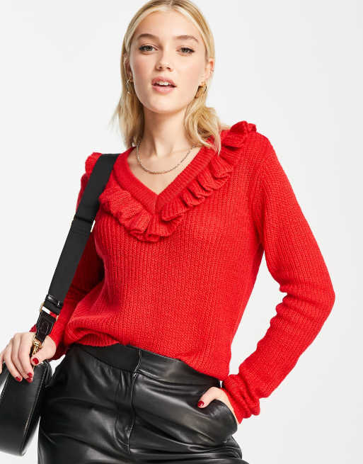 Brave Soul - Kitch - Maglione con scollo a V e volant