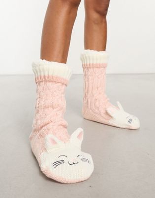 Brave Soul kitten cosy socks in pink