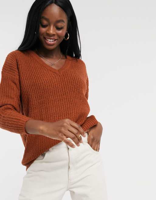 Brave Soul – Kneeson – Pullover mit V-Ausschnitt in Zimt