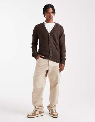 Brave Soul Knit Button Down Cardigan In Brown