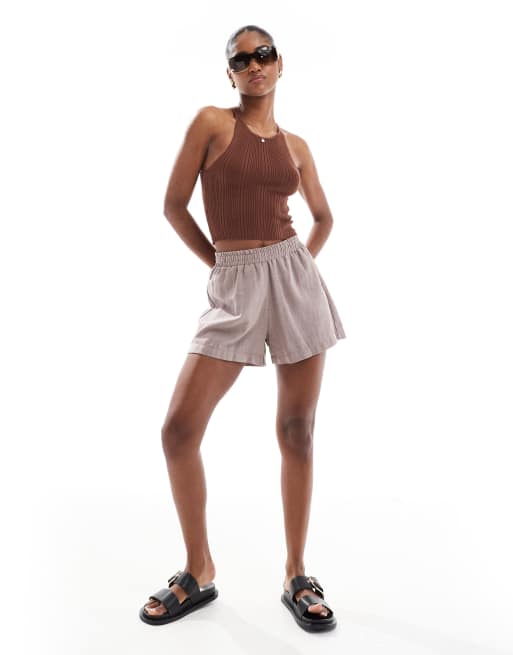 Brave Soul knit cropped tank top in brown, 2 of 4