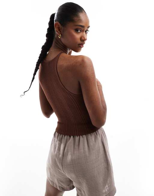 Brave Soul knit cropped tank top in brown, 4 of 4