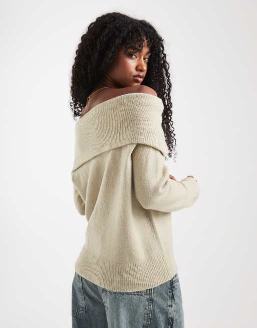 Brave Soul knit off the shoulder sweater in sage green, 4 of 4
