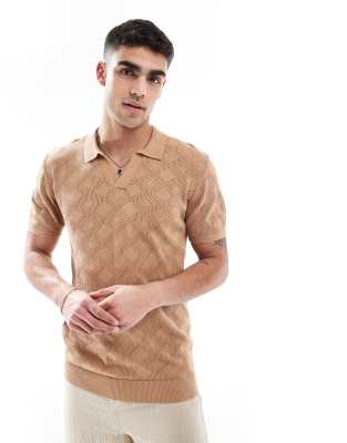 Brave Soul Knit Polo Shirt In Brown