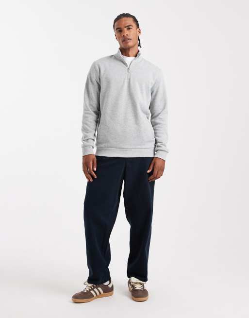 Brave Soul knit quarter zip funnel neck sweater in light gray, 2 of 5