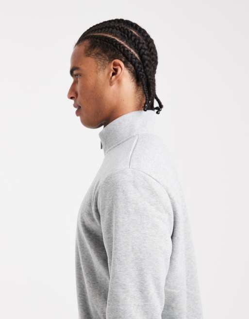 Brave Soul knit quarter zip funnel neck sweater in light gray, 4 of 5
