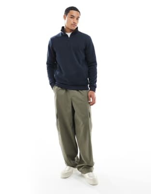 Brave Soul Knit Quarter Zip Funnel Neck Sweater In Blue