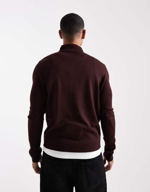 Brave Soul knit quarter zip jumper in burgundy, 3 of 5