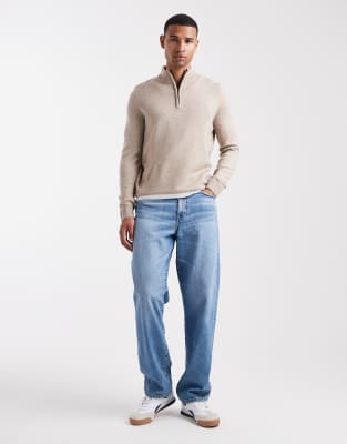 Brave Soul Knit Quarter Zip Sweater In Neutral