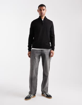 Brave Soul Knit Quarter Zip Sweater In Black