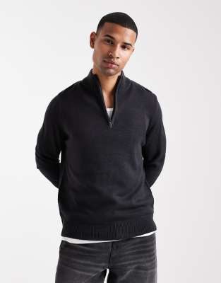 Brave Soul Knit Quarter Zip Sweater In Blue