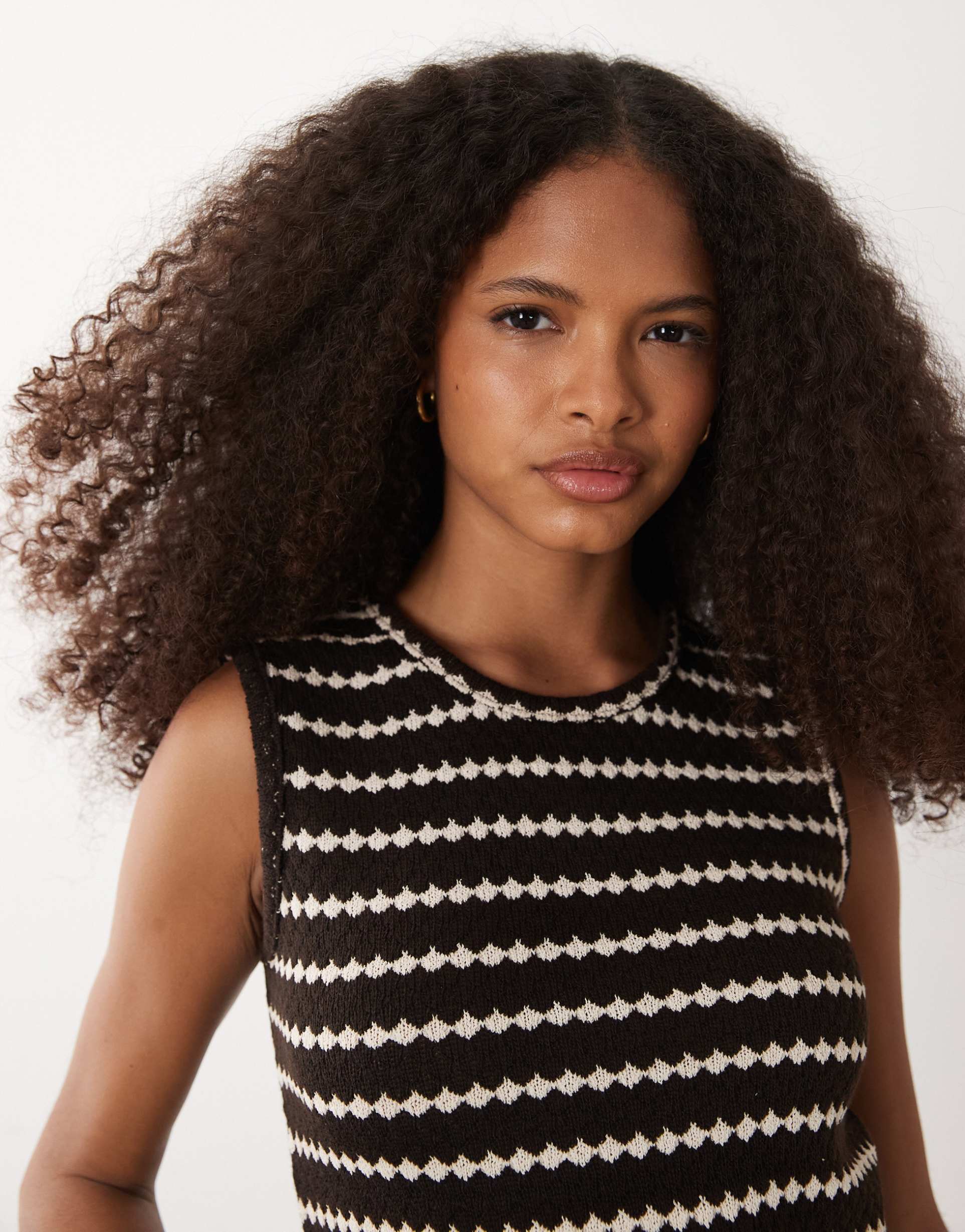 brave soul knit sleeveless top in brown and cream stripes - part of a set