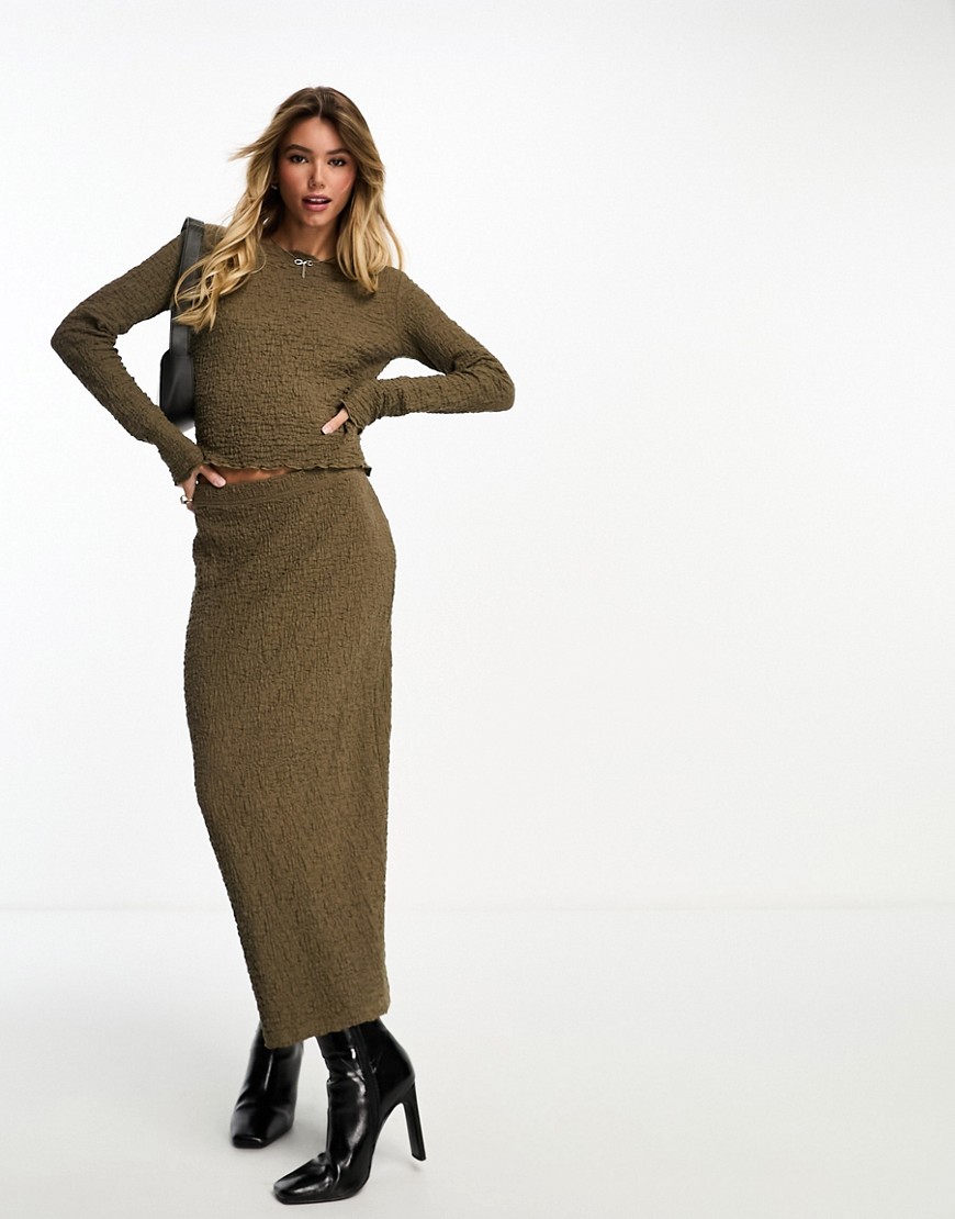 Brave Soul knit textured midi skirt co ord in brown