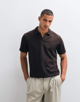Brave Soul Knit Trophy Neck Polo Top In Brown
