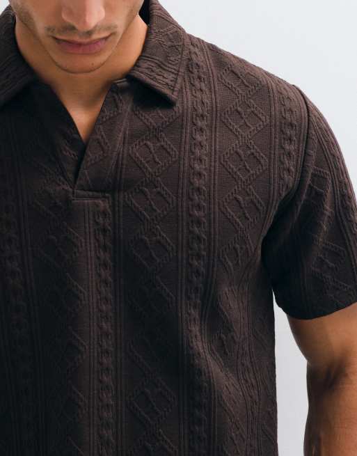 Brave Soul knit trophy neck polo top in chocolate brown, 4 of 5