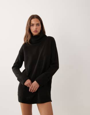 Brave Soul Knit Turtleneck Mini Dress In Black