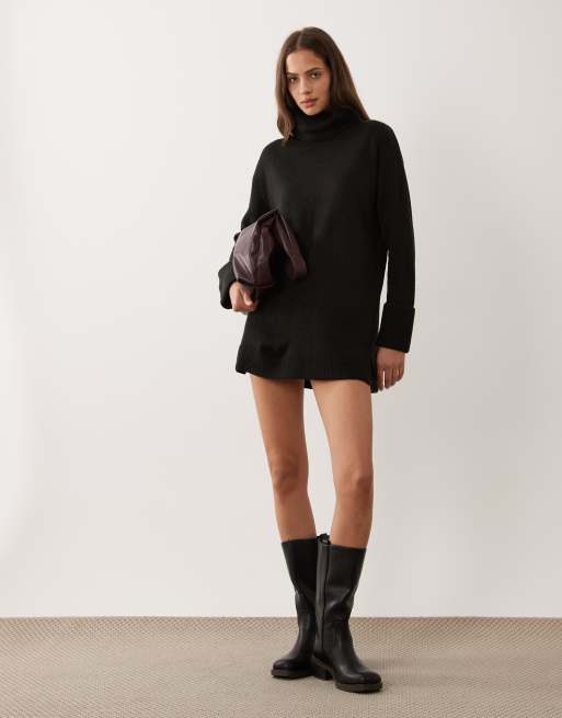 Brave Soul knit turtleneck mini dress in black, 2 of 4