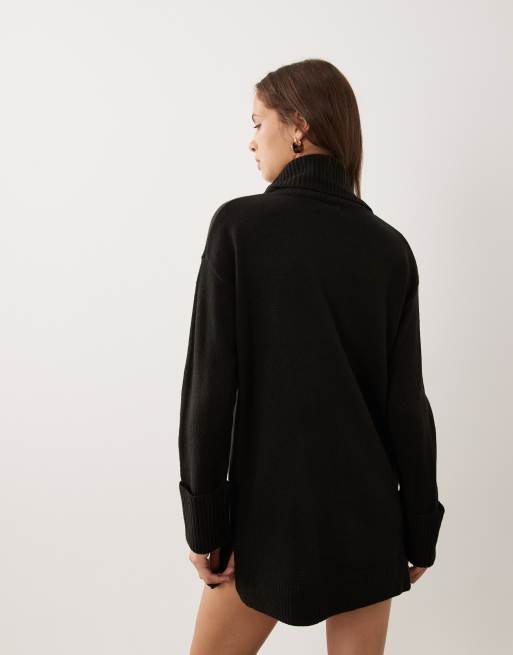 Brave Soul knit turtleneck mini dress in black, 4 of 4