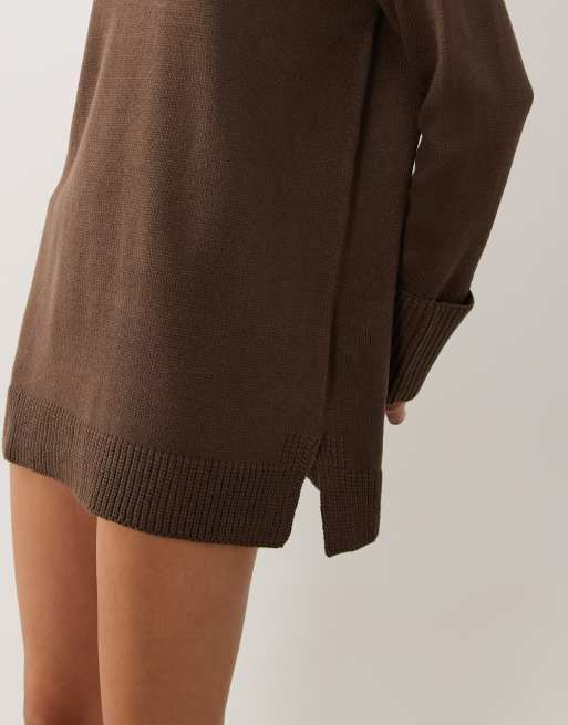 Brave Soul knit turtleneck mini dress in chocolate brown, 4 of 4