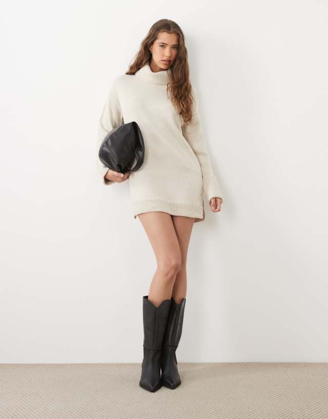 knit turtleneck mini dress Brave Soul in oatmeal Joe's USA