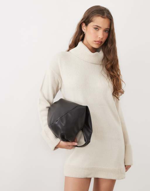 Brave Soul knit turtleneck mini dress in oatmeal, 2 of 4
