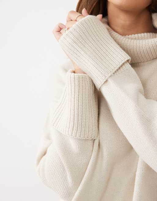 Brave Soul knit turtleneck mini dress in oatmeal, 3 of 4