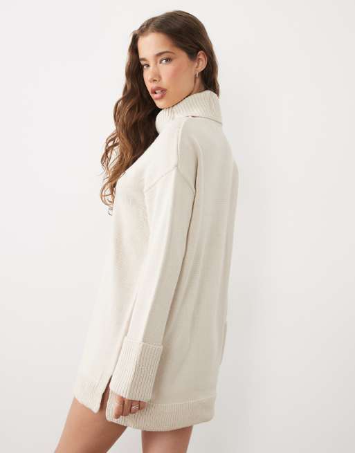 Brave Soul knit turtleneck mini dress in oatmeal, 4 of 4