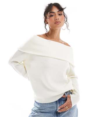 Brave Soul knitted bardot jumper in white