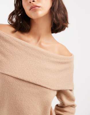 Brave Soul Knitted Bardot Sweater In Neutral