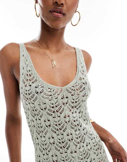 Brave Soul knitted beach dress in sage green, 2 of 4