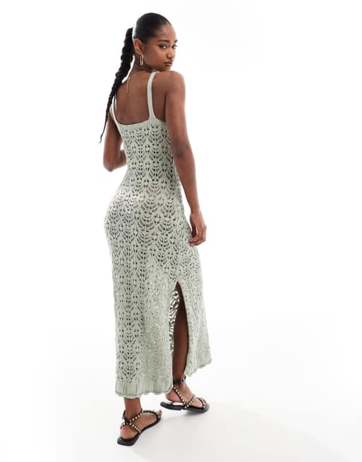 Brave Soul knitted beach dress in sage green, 3 of 4