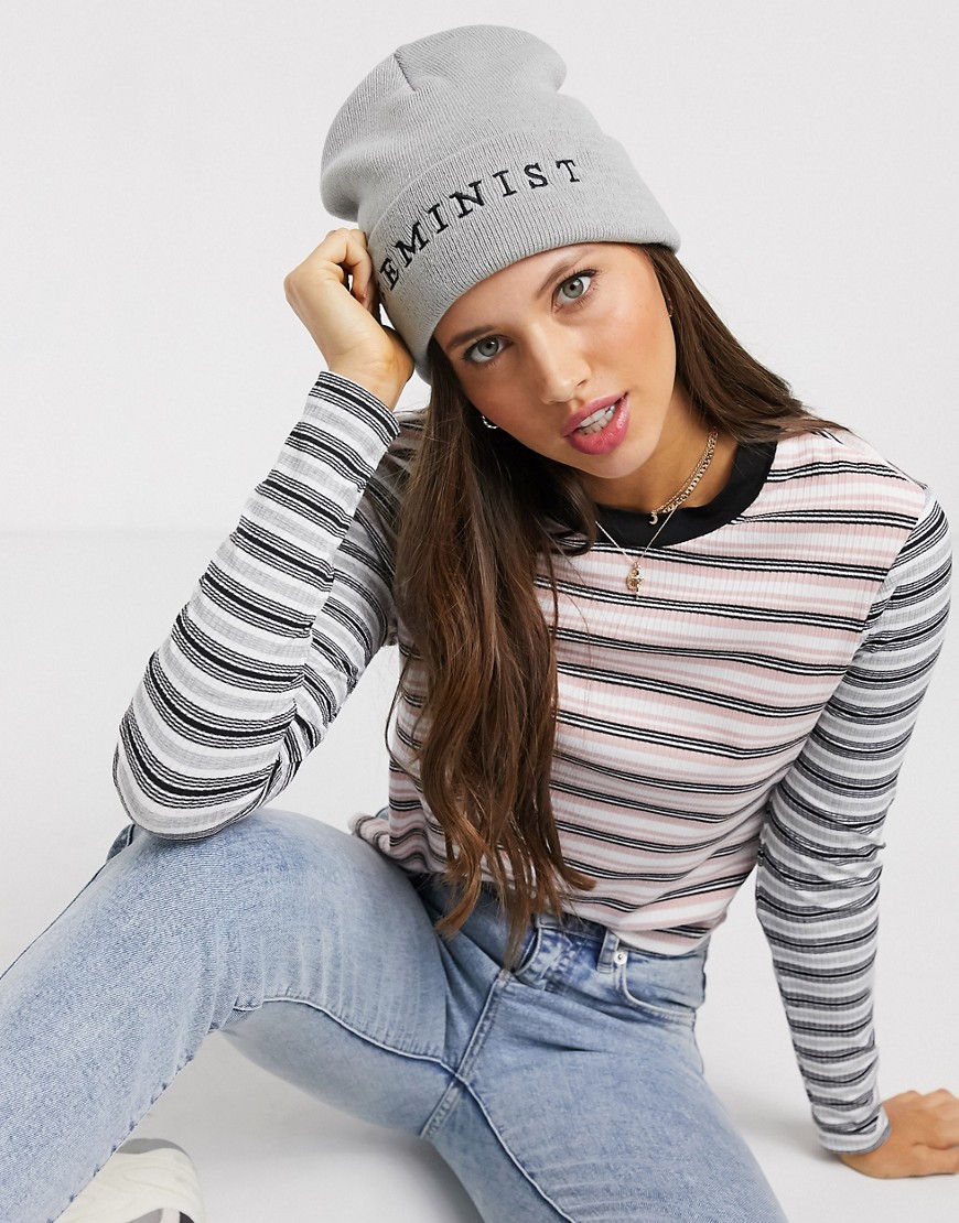 Brave Soul knitted beanie hat-Grey