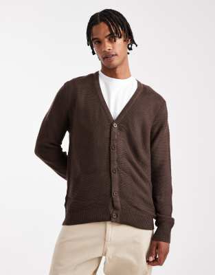 Brave Soul Brave Soul knitted button down cardigan in chocolate brown